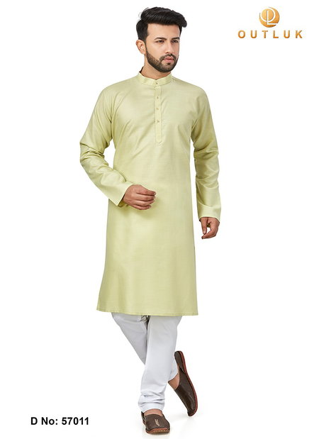 Pista Green Colour Outluk 57 Cotton Party Wear Kurta With Pajama Mens Collection 57011